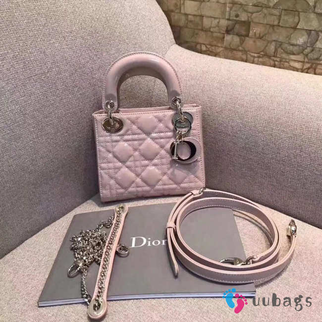 Lady dior patent leather pink and silver buckle matel chain 17cm - 1