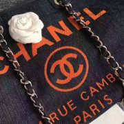 Chanel Dark Blue Canvas Large Deauville Shopping Bag A68046 VS04495 - 3