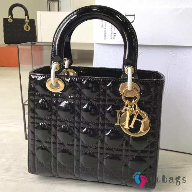 Uubags | Dior Lady 1603 Bag In Black Patent Leather With Gold Buckle 24x20x11cm - 1