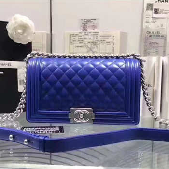 Chanel Blue Quilted Lambskin Medium Boy Bag A67086 VS03157