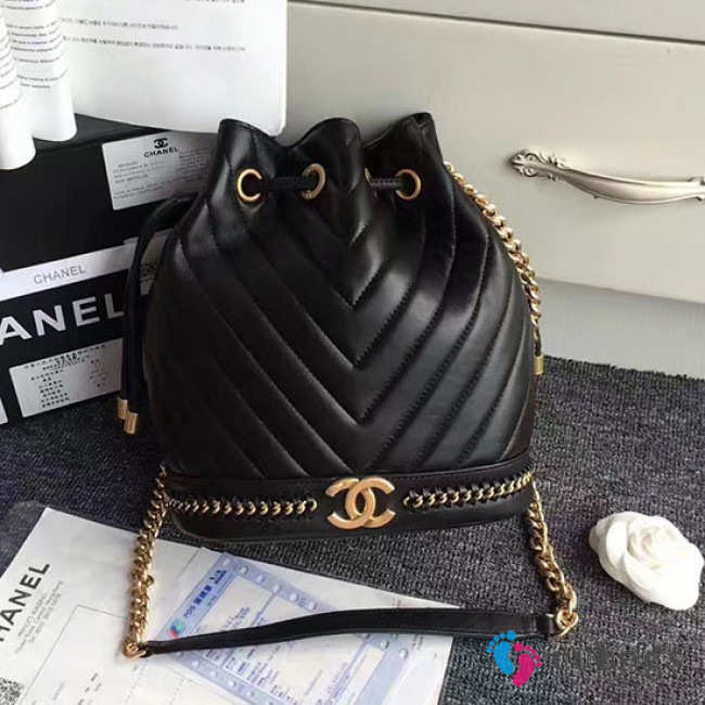 Chanel Lambskin Drawstring Bag Black A91885 VS03955 - 1