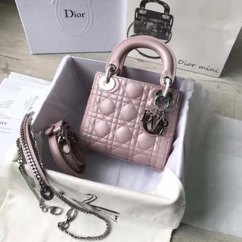 Lady dior pearl pink and silver buckle matel chain 17cm