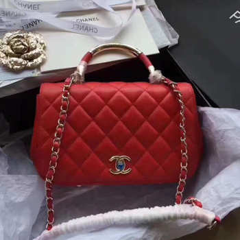 Chanel Lambskin Flap Bag with Top Handle Red A93752 VS09681