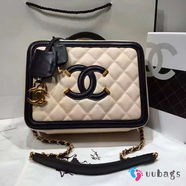 Chanel CC Filigree Vanity Case Bag Beige Grained Calfskin A93343 VS07581 - 1