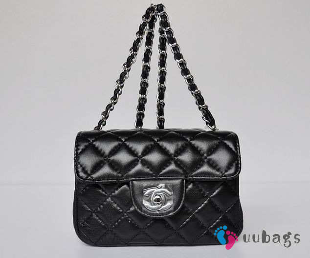 CHANEL 1112 Black Lambskin Leather Flap Bag With Silver Hardware - 1