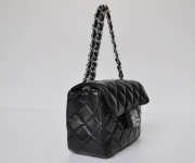 CHANEL 1112 Black Lambskin Leather Flap Bag With Silver Hardware - 3