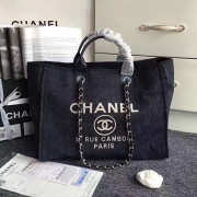 Chanel Navy Blue Canvas Large Deauville Shopping Bag A68046 VS01592 - 1