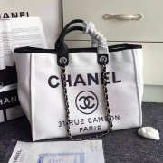 Chanel White Canvas Large Deauville Shopping Bag A68046 VS08728 - 1