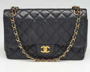 Chanel Large Classic Handbag Grained Calfskin & Gold Metal Black - 1