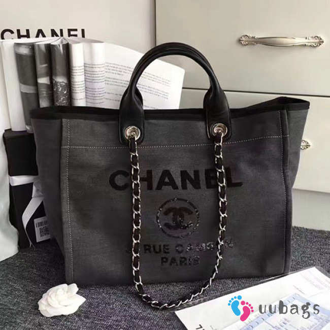 Chanel Canvas and Sequins Cubano Trip Deauville Shopping Bag Black A66941 VS08548 - 1