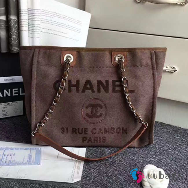 Top Chanel Canvas and Sequins Cubano Trip Deauville Shopping Bag Brown A66941 VS01172 - 1