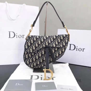 Dior Women Saddle Bag in Blue Canvas M0446