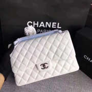 Chanel white lambskin flap bag with silver hardware 30cm  - 2