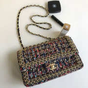 Chanel Flap Classic Tweed Handbag With Gold Hardware - 1