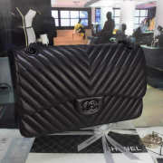 Chanel Lambskin Chevron Quilted 30cm Flap Black Bag  - 5