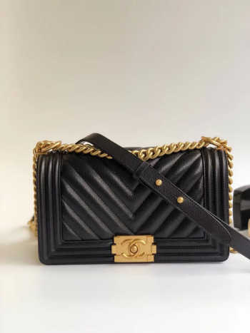 Chanel Le Boy 25cm Chevron Falp Caviar Black Leather