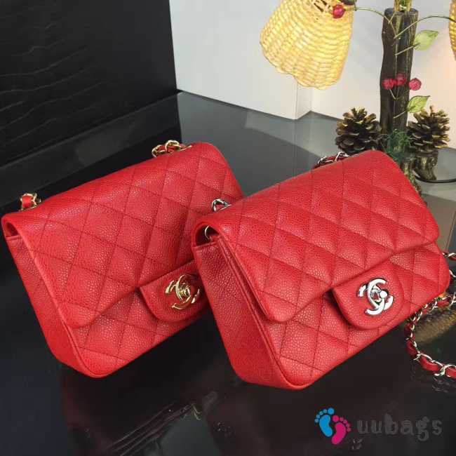 Chanel 17CM Mini Flap Red Bag Caviar Leather With Gold&Silver Hardware - 1