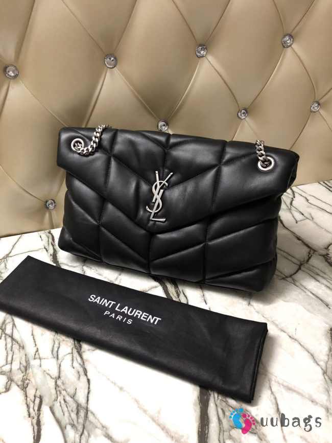 YSL LOULOU PUFFER MEDIUM BAG LAMBSKIN BLACK SILVER HARDWARE - 1