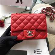 Chanel 17CM Mini Flap Red Bag Lambskin Leather With Gold&Silver Hardware - 1