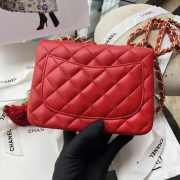 Chanel 17CM Mini Flap Red Bag Lambskin Leather With Gold&Silver Hardware - 4