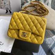 Chanel 17CM Mini Flap Yellow Bag Lambskin Leather With Gold&Silver Hardware - 6