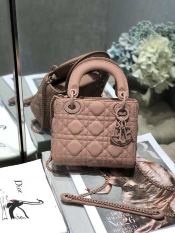 Lady Dior Matte Rattan print apricot pink buckle matel chain 17cm