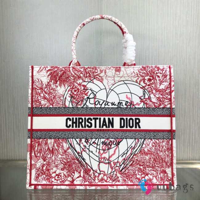 Dior D-Royaume D'Amour Embroidery Small Book Tote Bag - 1