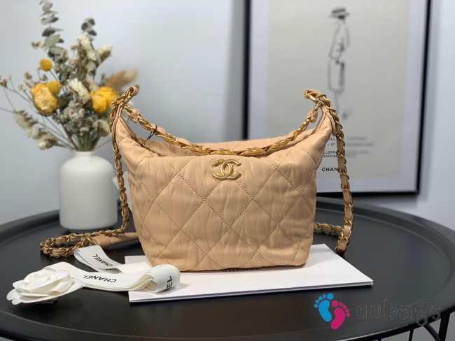 Chanel Crumpled Lambskin Mini Hobo Bag Beige - 1