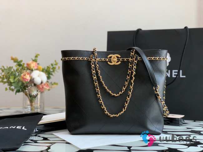 Chanel Calfskin Chain Shopping Bag AS2374 Black - 1