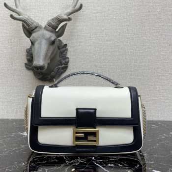 Fendi baguette chain white leather bag 27cm 8BR783