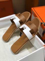 Hermes Slippers White/ Brown - 4