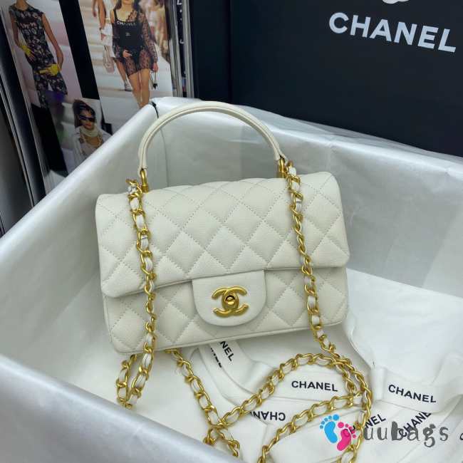 Chanel grained calfskin top handle flap bag white 20cm - 1