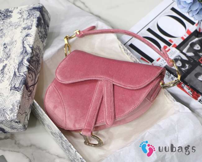 Dior Saddle Oblique Velvet Pink 19cm S9001 - 1