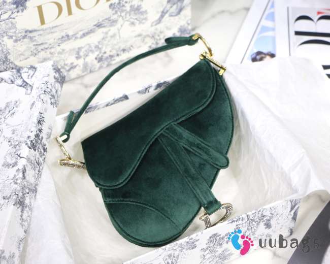 Dior Saddle Oblique Velvet Green 19cm S9001 - 1