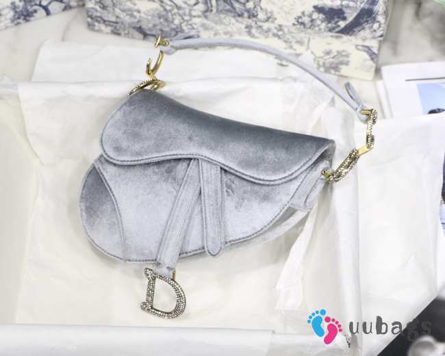 Dior Saddle Oblique Velvet Gray 19cm S9001 - 1