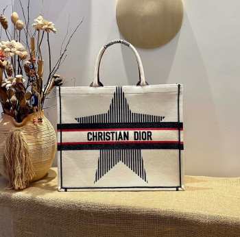 Dior Tote Book Emroided White Star 41cm