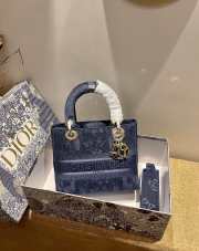 Dior Lady D-Lite Embroided Denim 24cm - 4