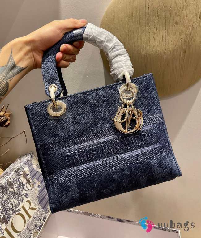 Dior Lady D-Lite Embroided Denim 24cm - 1