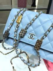 Chanel Grained Calfskin Wallet Charm WOC Blue - 2