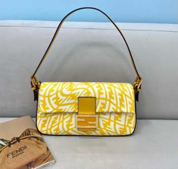 Fendi Baguette 1997 yellow glazed canvas bag 28x13.5x6cm