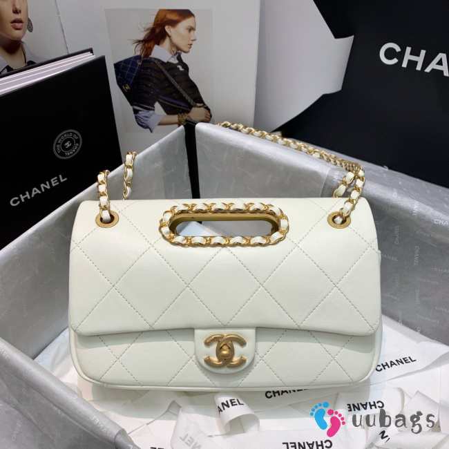 Chanel handle flap bag white AS1466 - 1