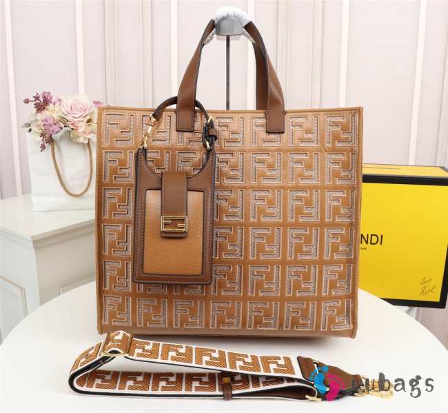 Fendi FF monogram totebag in brown F0608 38cm - 1