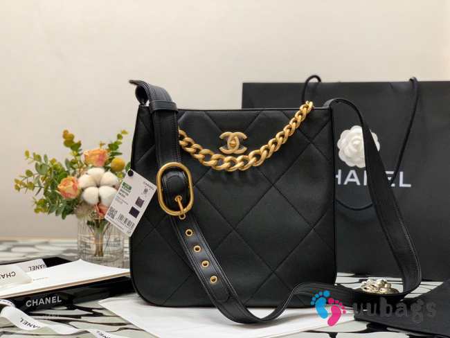 Chanel Calfskin Hobo Bag Black - 1