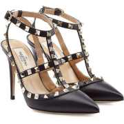 Valentino black grained leather - gold hardware heels - 6