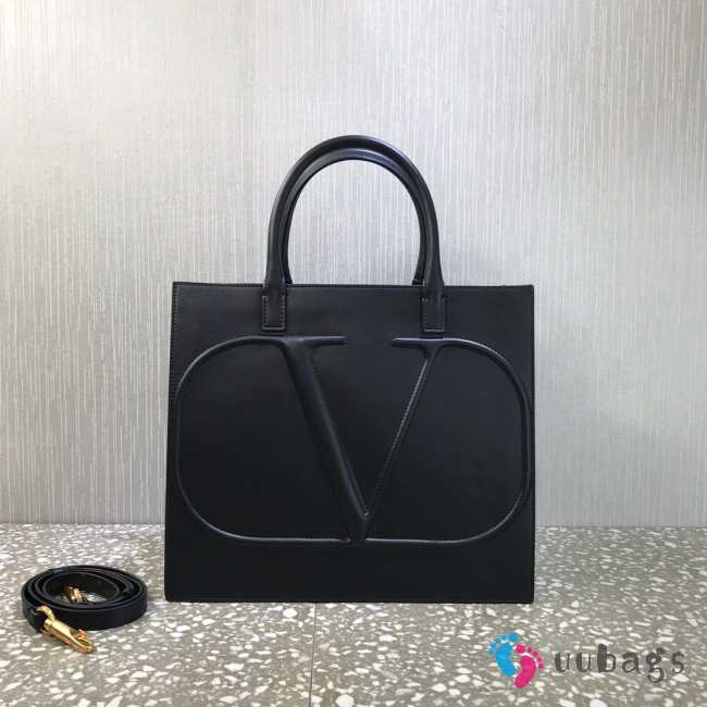 Valentino Leather Vlogo Walk Tote Bag in Black - 1