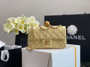 Chanel Lambskin & Gold-Tone Small Metal Flap Bag Yellow 20cm