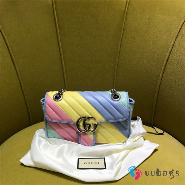 Gucci marmont matelasse 446744 blue yellow pink 16.5cm - 1