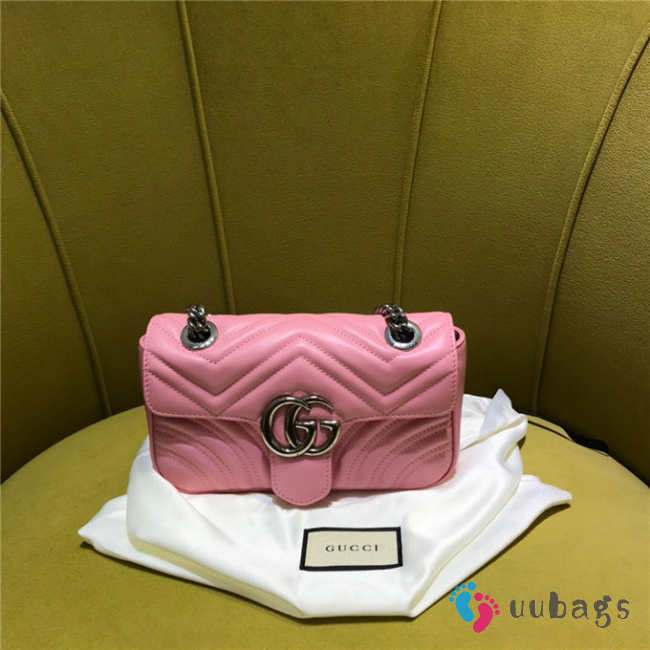 Gucci marmont matelasse mini bag 446744 in pink 16.5cm - 1