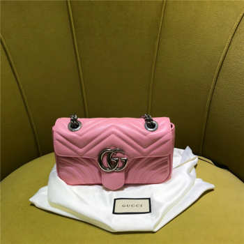 Gucci marmont matelasse mini bag 446744 in pink 16.5cm