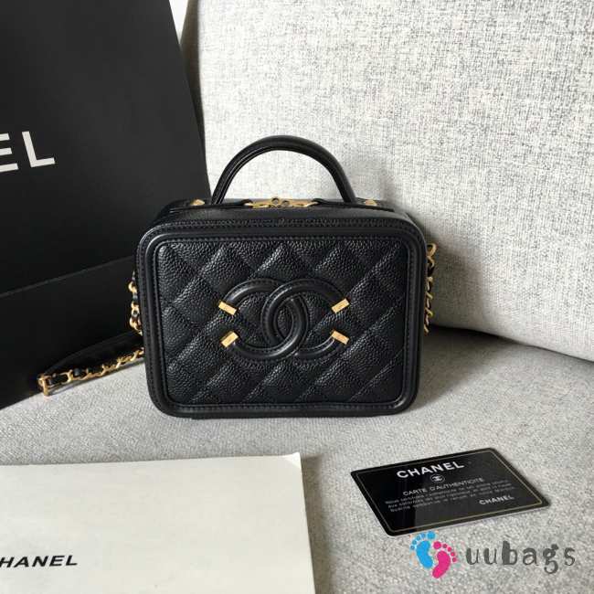 Chanel Vanity Case cowhide leather black 20x21x9cm - 1